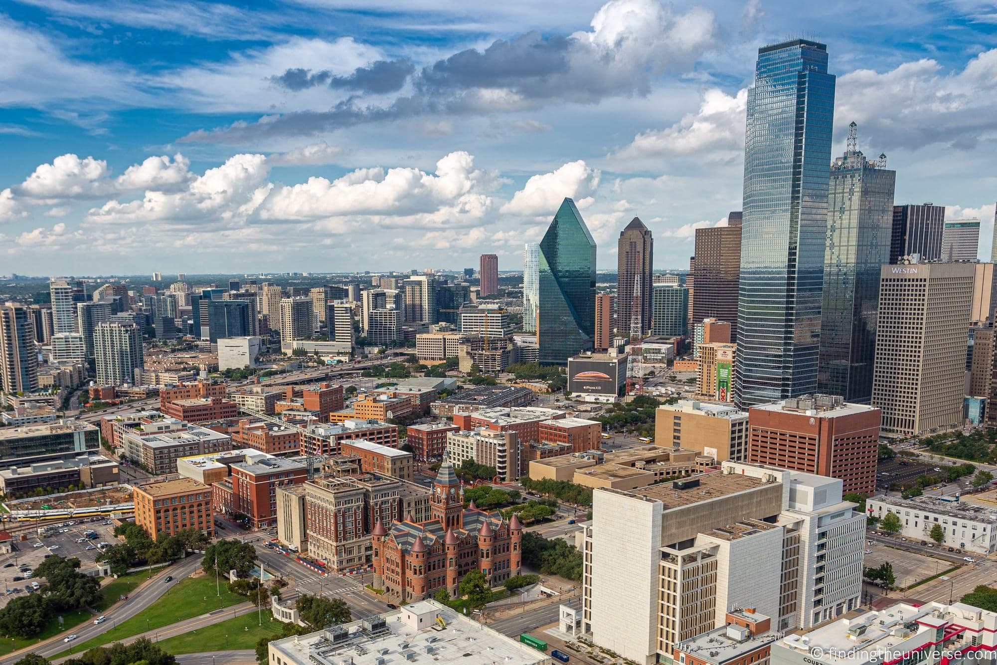 Aerial view of the downtown Dallas skyline